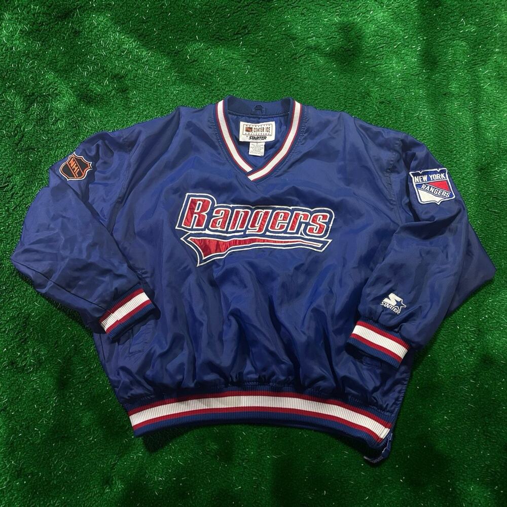 MINT Vintage 90s NY Rangers Starter Center Ice Pullover Windbreaker Jacket Large